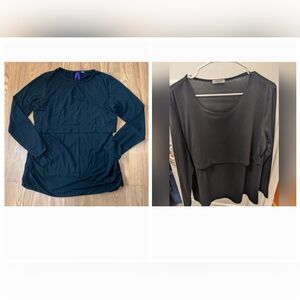 2x Breastfeeding Tops - Long Sleeve Black Nursing Shirts